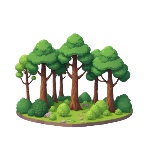 pixel art style forest with trees and bushes