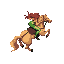 preciso de uma amazonas loira montada em um cavalo alago, a visão seria top down, o sprite será usado no mega drive.