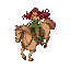 preciso de uma amazonas loira montada em um cavalo alago, a visão seria top down, o sprite será usado no mega drive.
