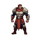 pixel art character in a battle-ready stance, facing right. all body parts are clearly visible: head, shoulders, arms, hands, torso, hips, thighs, legs, and feet. clean, vibrant style. no background.