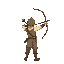 an archer seen from behind, holding his bow in an attack position, aiming at the sky at a 90-degree angle.