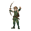 um arqueiro mirando seu arco e flecha para o alto. ele utiliza roupas verdes e azuis, e seu estilo de arte se assemelha aos jogos da snk