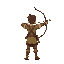 an archer seen from behind, holding his bow in an attack position, aiming at the sky at a 90-degree angle.