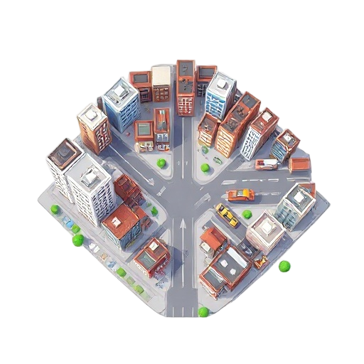 create a complete topdown city with streets avenues buildings and urban houses