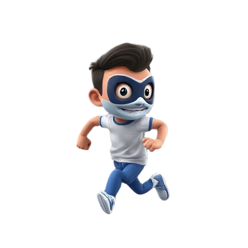 run guy mask white and blue clothes