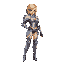 female warrior, wearing bikini armor, high heels, silver armor, short hair, blonde hair, green eyes