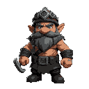 dwarf muscular miner, grim dark theme, similar to senshi from dungeon meshi