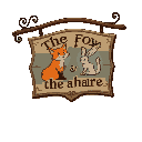 a hanging sign for a tavern called "the fox & the hare" whith an image of a fox and a hare on it. should be large and realistic 