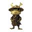 simple frog anthropomorphic in samurai outfit with straw hat