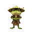 frog anthropomorphic in samurai outfit with straw hat