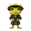 simple frog anthropomorphic in samurai outfit with straw hat