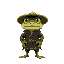 simple frog anthropomorphic in samurai outfit with straw hat