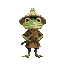 simple frog anthropomorphic in samurai outfit with straw hat