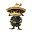 frog anthropomorphic in samurai outfit with straw hat