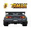 a madmax type of car, seen from behind like the game outrun