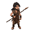 top down character of a man with ragged clothing and long black hair, holding a spear in dynamic posture looking right