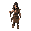 top down character of a man with ragged clothing and long black hair, holding a spear in dynamic posture
