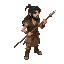 top down character of a man with ragged clothing and long black hair, holding a spear in dynamic posture looking right