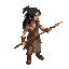 top down character of a man with ragged clothing and long black hair, holding a spear in dynamic posture looking right