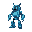 robot color azul cielo con una rueda como pierna