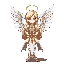 generate an image of a blonde female paladin, who has two white wings in her back, a golden halo above her head and is wealding a golden and white sword, make her lock inposing and less animelike