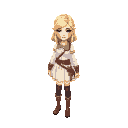 create and image of a young female bard, she locks young and innocents, she is blonde and has blue eyes, and is wearing white and pin clothes