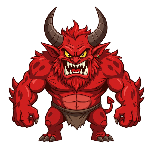 big red demon with horns and fangs