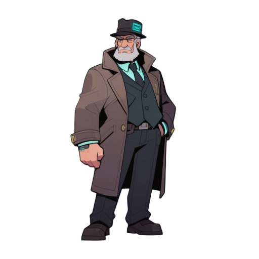 detective with cyberpunk anime style 40 year old full body