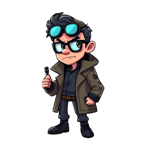 detective with cyberpunk comic anime style 40 year old