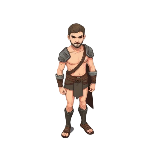 a nameless, medieval hero in a neutral standing pose, wearing only tight undergarnment