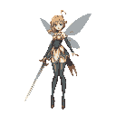anime fairy with long legs and that has a sword. pretty, mature woman. 