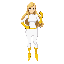 a 25 year old european superheroine girl, full body, standing up, blonde long straight hair with part at a side, kind face, full body image, looking up front, wearing a tight white superheroine body suit and yellow tight gloves and yellow tight tall boots