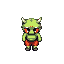 a cute chibi kaijuu character sprite, 2d cartoon style with a low-poly 2.5d vibe. small and round body, soft pastel green skin, tiny horns, big black shiny eyes with highlights, rosy cheeks, and a happy expression. the kaijuu has stubby arms and legs, sta