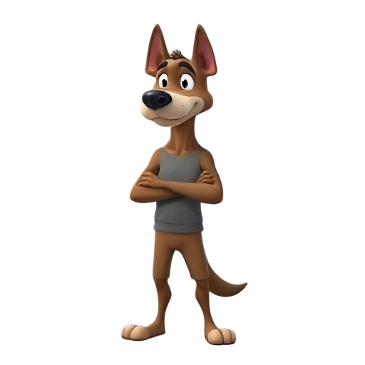 dogman, a human man, but posed like a dog, with an elongated face