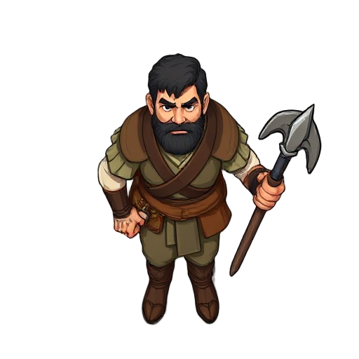 create a high-quality, detailed illustration of exactly and only: male villager, aldeão masculino: soldado. do not include any additional elements or details that i did not explicitly request. focus o