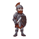 a 2d character, a warrior in armor, without a shield, only with a sword, standing and looking to the right