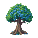 a beautifully crafted shrub with tiny blue berries, gnarly trunk, lush crown, pastel colors, the image took the artist multiple days to create, high quality, extremely detailed, attention to detail, masterpiece