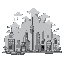 black and white pixel lofi cityscape  with weather coming down