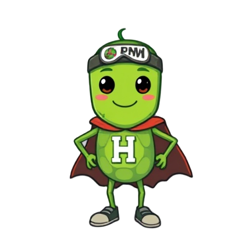 a cute green pixelated e.coli  with hands and legs wearing a shoe with a handband writing npm zero on its head and wear a cape with a "h" on its chest