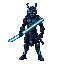 a highly detailed 2d pixel art sprite sheet of a cyber-samurai fighter for a retro-style fighting game. the character is a futuristic warrior with a sleek, armored bodysuit, glowing neon-blue katana, 