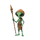 an alien farmer carrying a spear