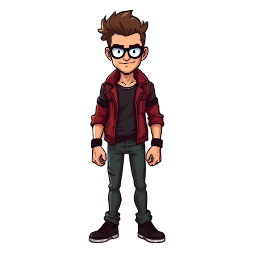 i want you to draw a 2d game character. it will have a cool personality like tyler durden in fight club. draw his whole body and make it 2d and pixel.