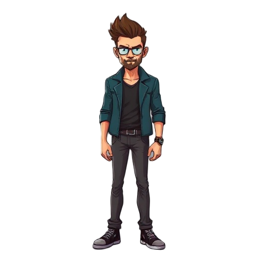 i want you to draw a 2d game character. it will have a cool personality like tyler durden in fight club. draw his entire body so that the character is similar to him.
