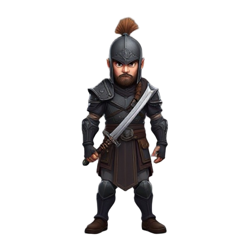 a warrior with no helmet sword in belt with ebony black plate armor