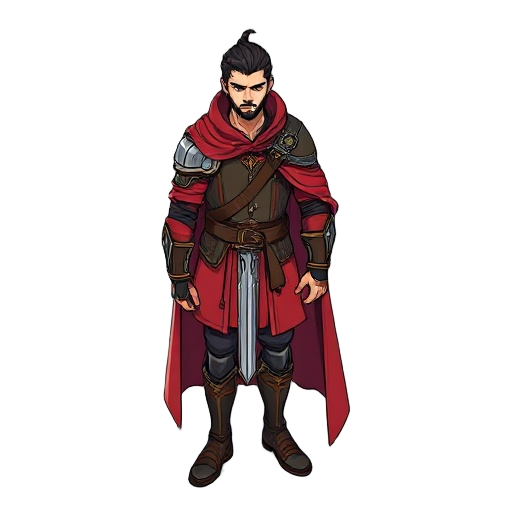 2d anime-inspired male hero medieval animé dark european manga , bold and thick black line art with sharp edges, vibrant saturated flat colors with strong cel shading and clear color blocks 