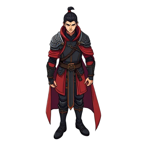 2d anime-inspired male hero medieval animé dark manga , bold and thick black line art with sharp edges, vibrant saturated flat colors with strong cel shading and clear color blocks 