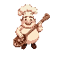 a plump and smiling being with a chef's hat.he carries a large wooden spoon decorated with lollipops and melted chocolates.