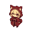 chibi catgirl character, top-down rpg style, blonde hair, wearing a red fantasy cloak with cat ears on the hood