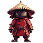 red color armour samurai with straw hat and dark blur mask