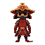 red color armour samurai with straw hat and dark blur mask